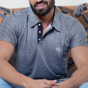 Solid Melange Grey Polo (Silk) T-Shirt