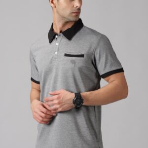 Light Grey n Black Pocket Polo T-Shirt