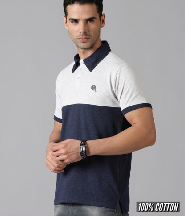 Notch|| Silver.Navy Polo || 100% Cotton T-Shirt