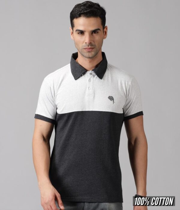 Notch|| Silver.Charcoal Polo || 100% Cotton T-Shirt