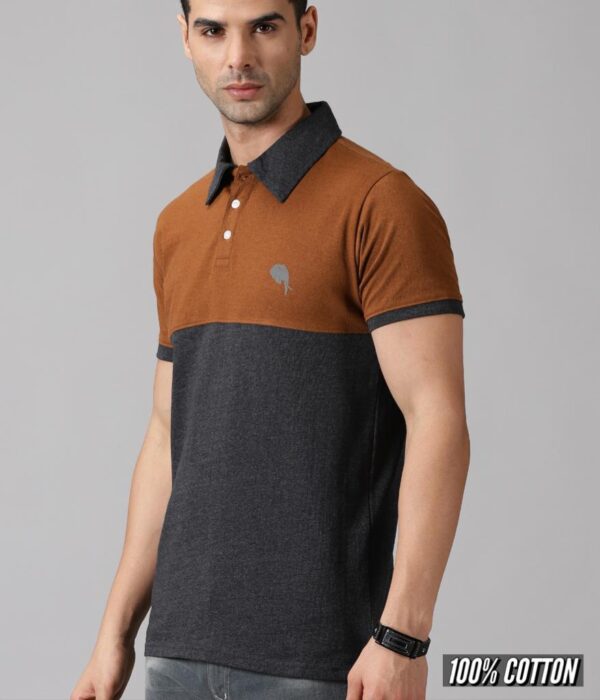 Notch|| Mustard.Charcoal Polo || 100% Cotton T-Shirt