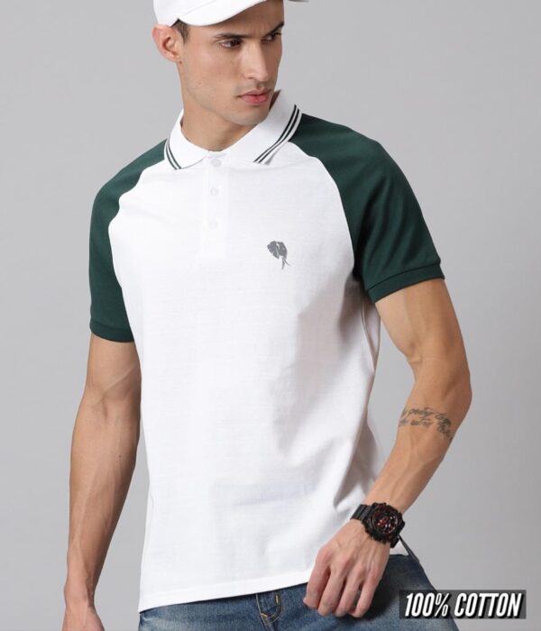 Reglan|| White.Green Polo || 100% Cotton T-Shirt