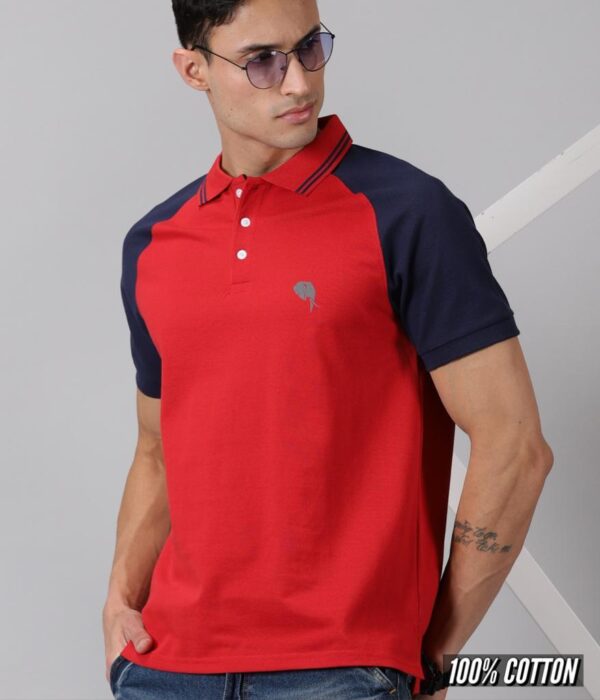 Reglan|| Red.Navy Polo || 100% Cotton T-shirt
