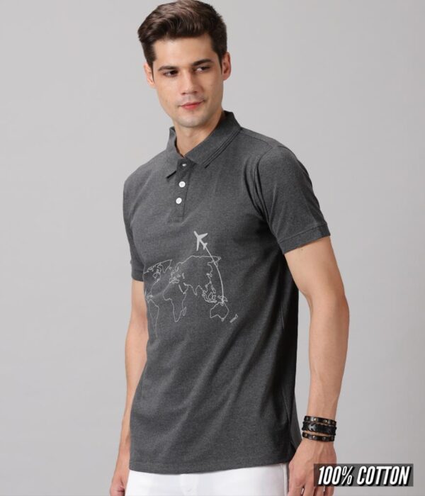 WT - Charcoal Polo || World Traveller || 100% Cotton T-Shirt