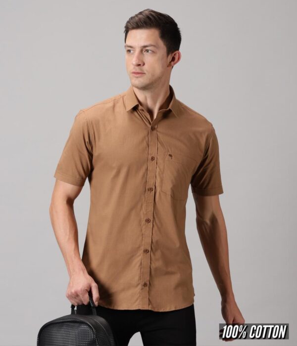 Solid Half Sleeve Shirt - Brown