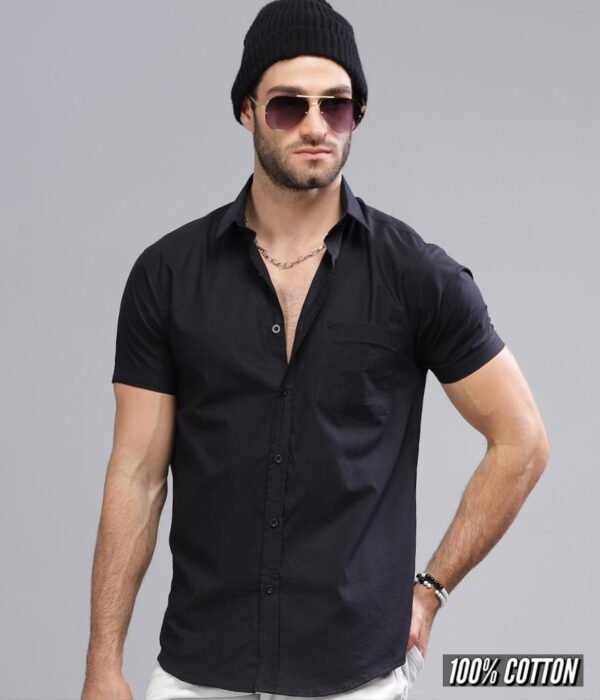 Shirt02 – Black || Half Sleeve || 100%Linen Cotton