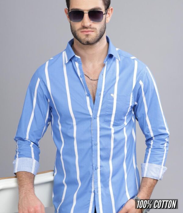 Shirt02 – Blue Stripes || Full Sleeve || 100%Linen Cotton