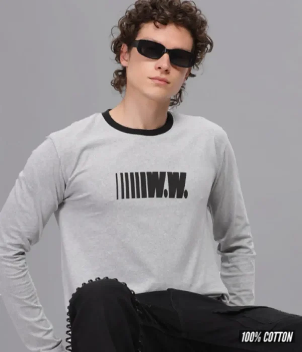 FS002 || Grey Melange || Full Sleeve Round Neck T-Shirt