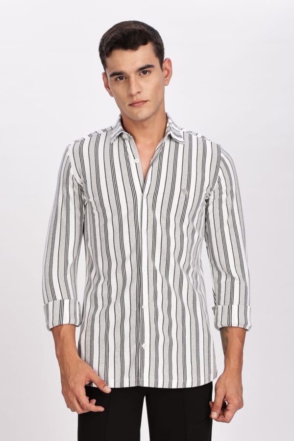 PR3 SHIRTS 007 – White & Sliver Stripes || Full Sleeve Shirt