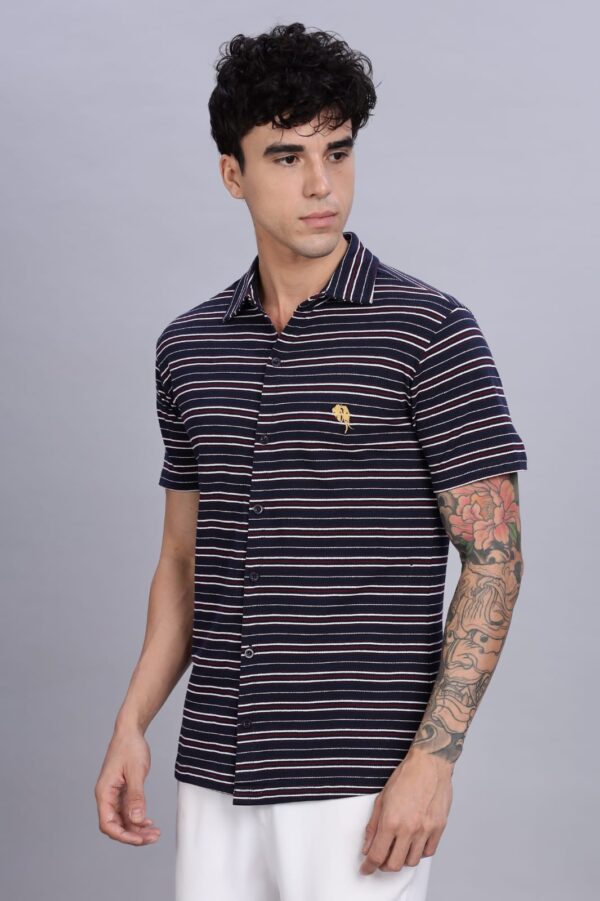 PR3 SHIRT 008 –  Dark Navy Stripes || Half Sleeve Shirt