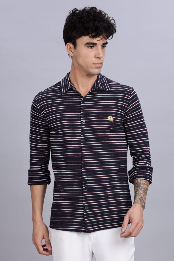 PR3 SHIRTS 008 – Dark Navy Stripes || Full Sleeve Shirt